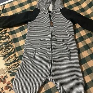 Carter's Striped Hooded Bodysuit in Black and White